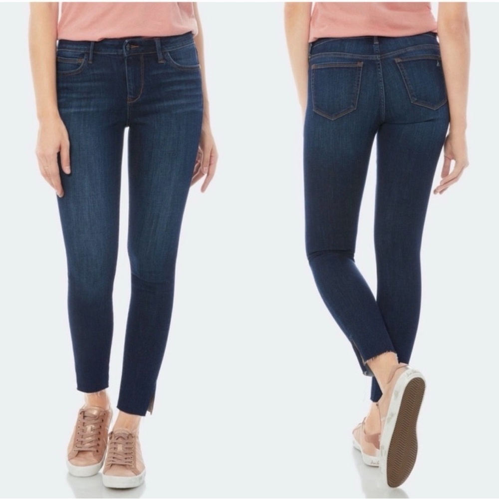 Sam Edelman The Kitten Mid Rise Skinny Ankle Fringe Slit Dark Wash Jean size 3